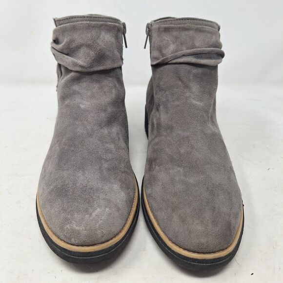 Clarks Sharon Salon Grey Suede Side Knot Ankle Booties Wedge Heel Indie Size 9 - Picture 2 of 8